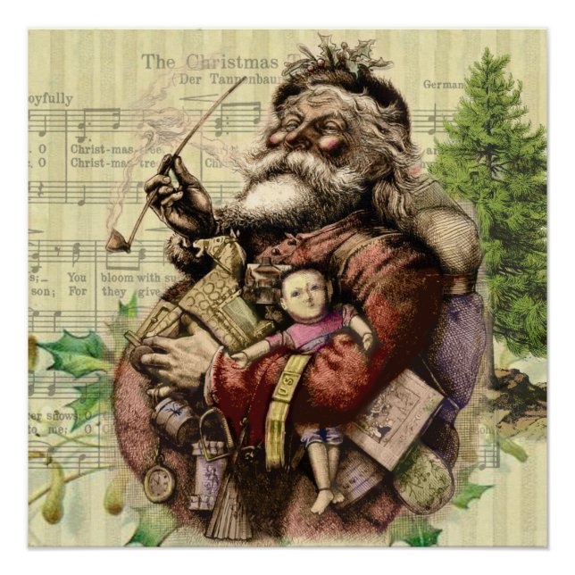 Merry Santa Claus Tree Classic Illustration Poster (Vorderseite)