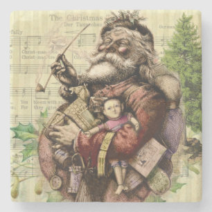 Merry Santa Claus Tree Classic Illustration Steinuntersetzer