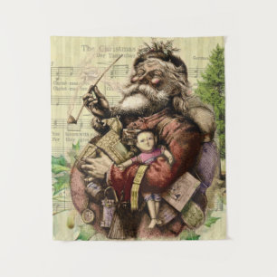 Merry Santa Claus Tree Classic Illustration Wandteppich