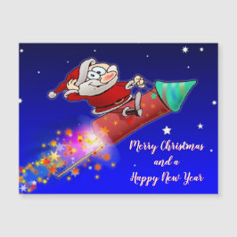 Merry Santa Riding eine neue Rakete Magnetkarte