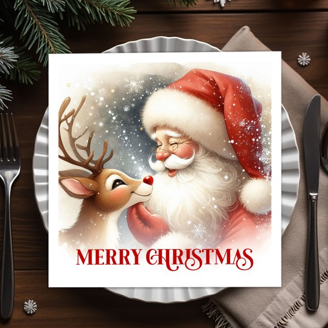 Merry Santa Rudolph Christmas Dinner Napkins Serviette (Merry Santa Rudolph Christmas Dinner Napkins)