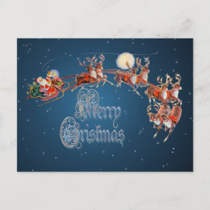 "MERRY SANTA, SLEIGH & REINDEER by SHARON SHARPE Feiertagspostkarte