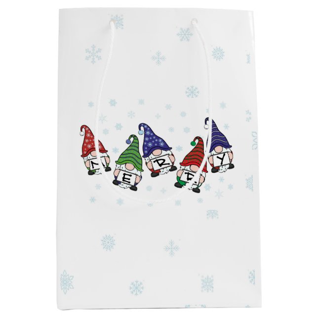 Merry Scattered Gnomes Mittlere Geschenktüte (Vorderseite)