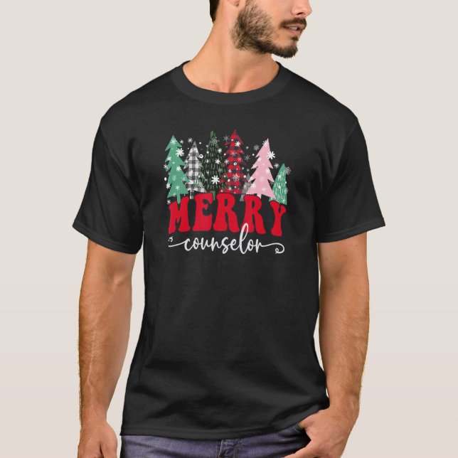 Merry School Counselor Christmas Trees Student Sup T-Shirt (Vorderseite)