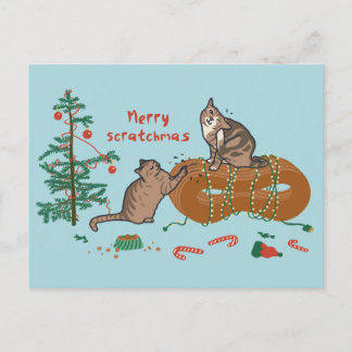 Merry Scratchmas Cat Christmas Postcard Feiertagspostkarte
