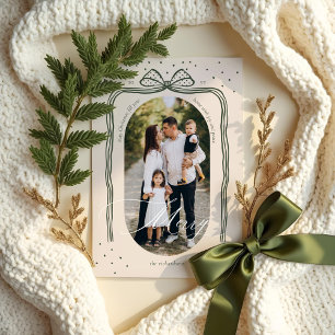 Merry Script Elegant Chic Christmas Bow Arch Foto Feiertagskarte