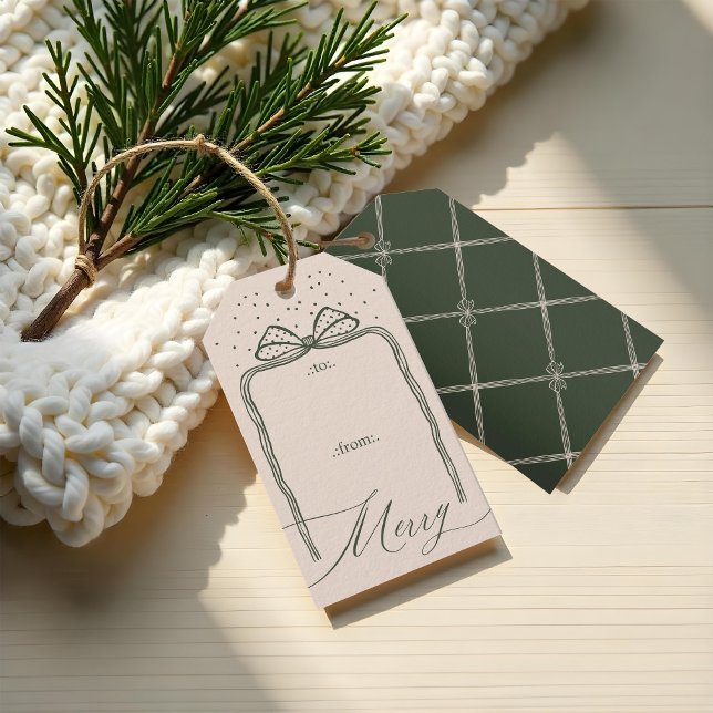 Merry Script elegant Chic Weihnachtsbow To & From Geschenkanhänger (Merry Script Elegant Chic Christmas Bow To & From Gift Tags)