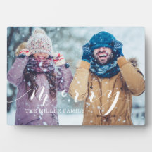 Merry Script Family Foto Keepake Collage Plaque