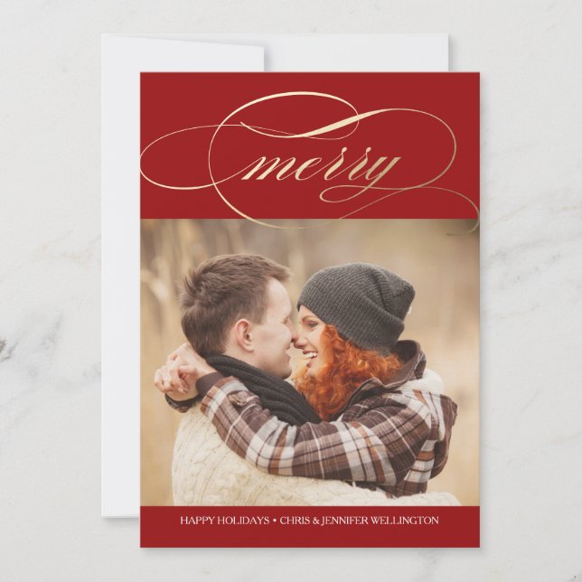 Merry Script-Foto Feiertagskarte (Vorderseite)