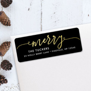 MERRY Script Gold Footing on Black Christmas Addre