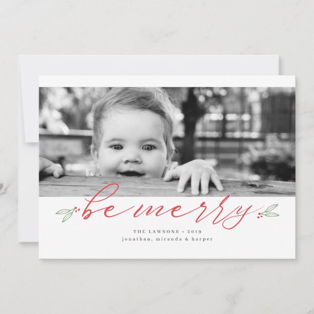 Merry Script Holiday Foto Card Feiertagskarte (Vorderseite)