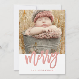 Merry Script Imitats Rose Gold Foil Holiday Foto Feiertagskarte