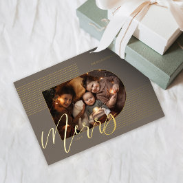 Merry Script Modern Stripes Foto Arch Frame Grau Folien Feiertagskarte