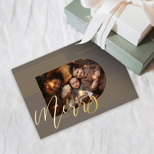 Merry Script Modern Stripes Foto Arch Frame Grau Folien Feiertagskarte