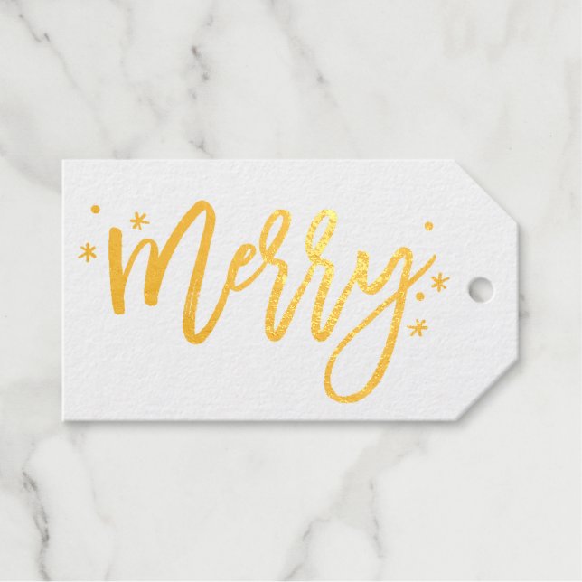 Merry Script Moderne Weihnachten | Gold Geschenkanhänger (Vorderseite (Horizontal))