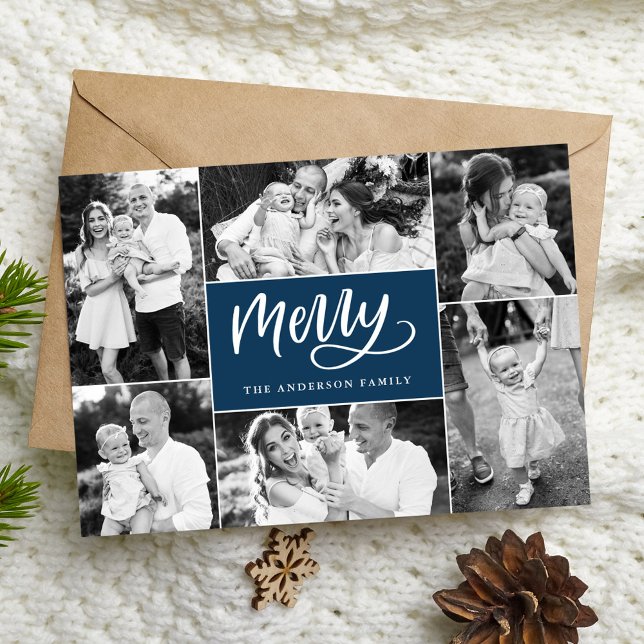 Merry Script Navy Weihnachten 6 Foto Collage (Von Creator hochgeladen)