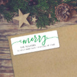 MERRY Script Simple Green Christmas Rücksendeadres<br><div class="desc">Dieses einfache Design zeichnet sich durch den festlichen Gruß "fröhlich" aus. Klicken Sie auf die Schaltfläche Anpassen, um mehr Flexibilität beim Ändern/Hinzufügen von Text/Fotos und Designelementen zu erhalten! Variationen dieses Designs sowie der Koordinationsprodukte sind in unserem Shop, zazzle.com/store/doodlelulu, erhältlich. Kontaktieren Sie uns, wenn Sie dieses Design für ein bestimmtes Produkt...</div>