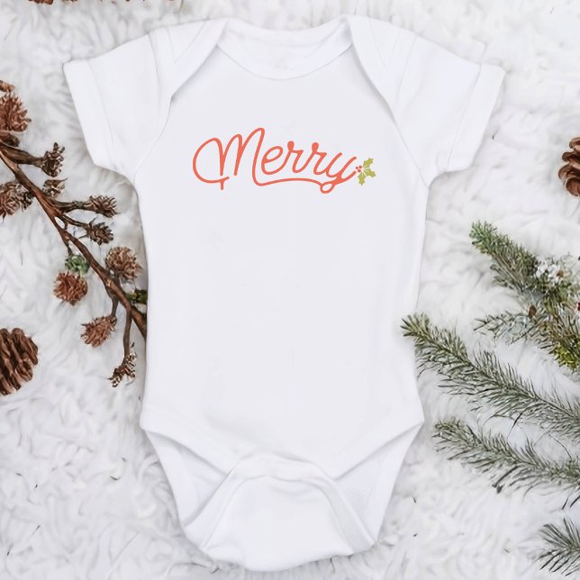 Merry Script Typografie Minimalistisch Weihnachten Baby Strampler (Merry Script Typography Minimalist Christmas Baby Bodysuit)