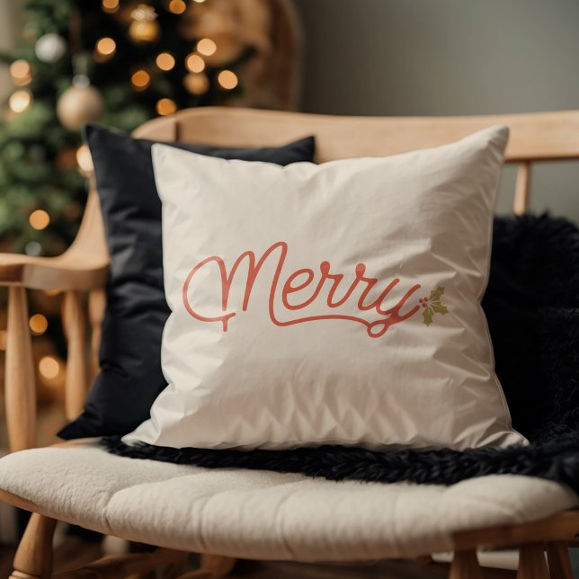 Merry Script Typografie Minimalistisch Weihnachten Kissen (Merry Script Typography Minimalist Christmas Throw Pillow)