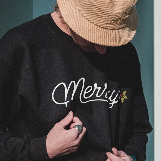 Merry Script Typografie Minimalistisch Weihnachten Sweatshirt (Merry Script Typography Minimalist Christmas Sweatshirt - Black)
