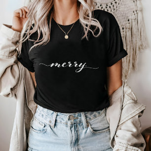 Merry Script Typografie Minimalistisch Weihnachten T-Shirt