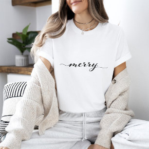 Merry Script Typografie Minimalistisch Weihnachten T-Shirt