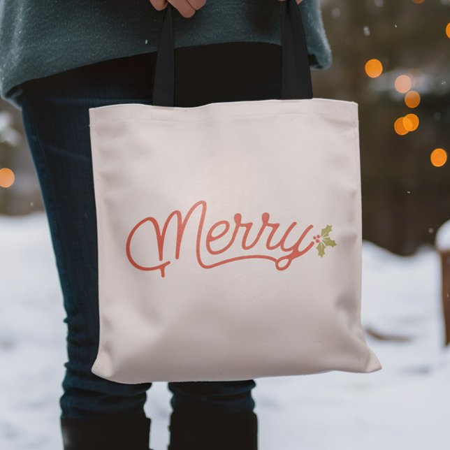 Merry Script Typografie Weihnachten Tragetasche (Merry Script Typography Christmas Tote Bag)