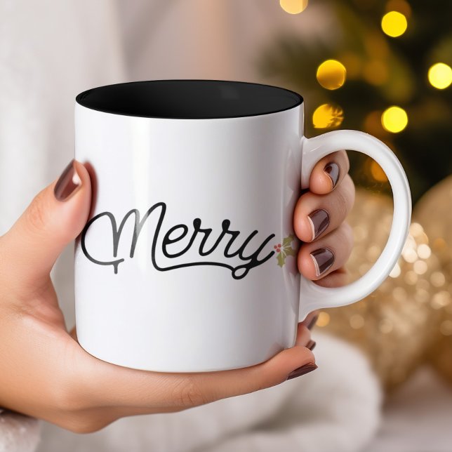 Merry Script Typography Christmas Zweifarbige Tasse (Merry Script Typography Christmas Two-Tone Coffee Mug)