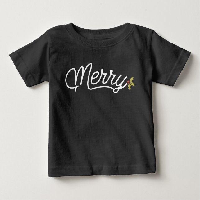 Merry Script Typography Minimalist Christmas  Baby T-shirt (Vorderseite)