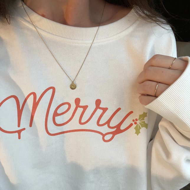 Merry Script Typography Minimalist Christmas  Sweatshirt (Merry Script Typography Minimalist Christmas Sweatshirt - White)