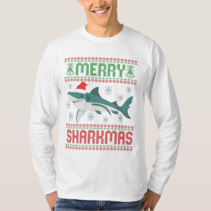 Merry Sharkmas Funny Christmas Shark Ugly Sweater T-Shirt
