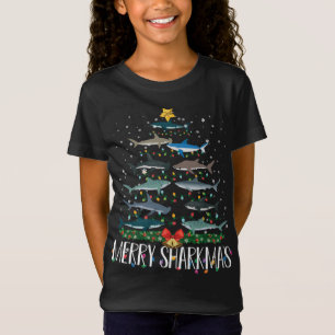 Merry Sharkmas Funny Shark Weihnachtsbaum Lichter  T-Shirt
