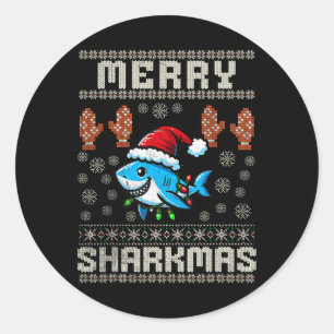 Merry Sharkmas Hai Weihnachten hässlich Weihnachte Runder Aufkleber