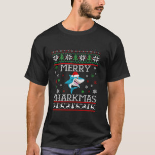Merry Sharkmas Hai Weihnachtsmannmütze Ugly Christ T-Shirt