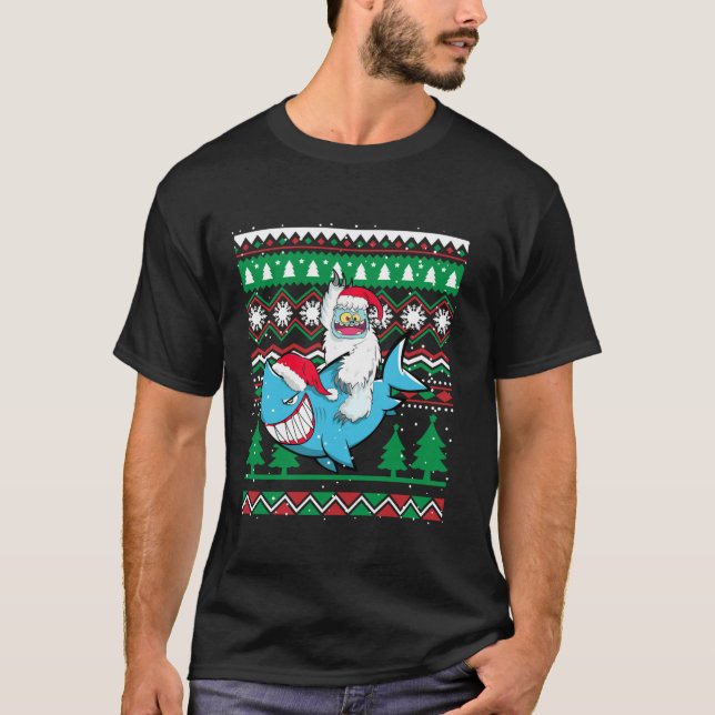 Merry Sharkmas Santa Shark Ugly Christmas Sweater T-Shirt (Vorderseite)