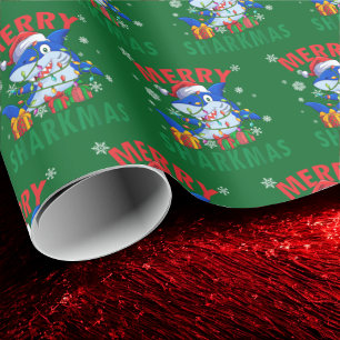 Merry Sharkmas Santa Shark Weihnachtsgeschenk Wrap Geschenkpapier