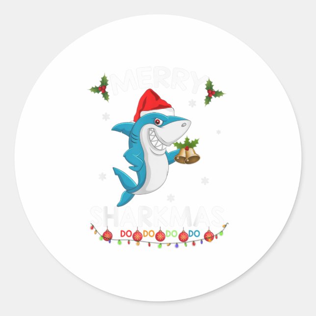 Merry Sharkmas Shark Santa Ugly Christma Runder Aufkleber (Vorderseite)