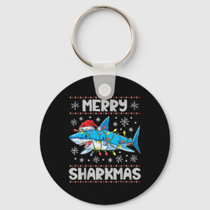Merry Sharkmas Shark Santa Ugly Christmas Lights B Schlüsselanhänger