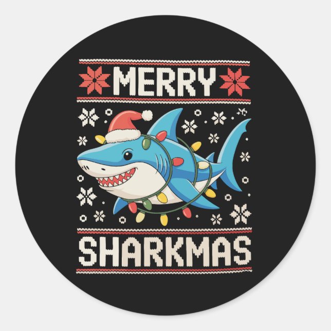 Merry Sharkmas Weihnachten Weihnachten Weihnachten Runder Aufkleber (Vorderseite)