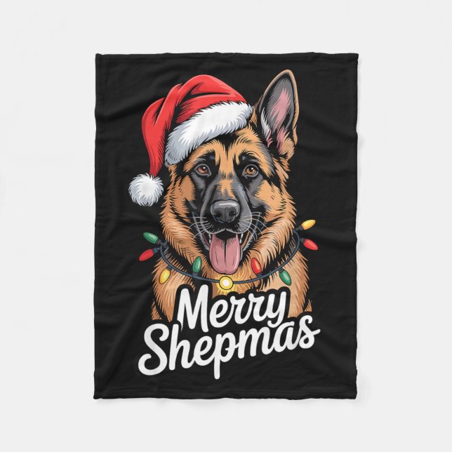 Merry Shepmas German Shepherd Christmas Lights Hum Fleecedecke (Vorderseite)