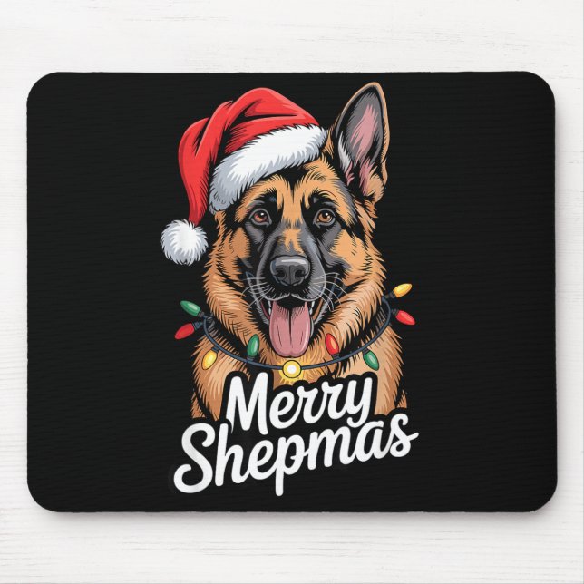 Merry Shepmas German Shepherd Christmas Lights Hum Mousepad (Vorne)