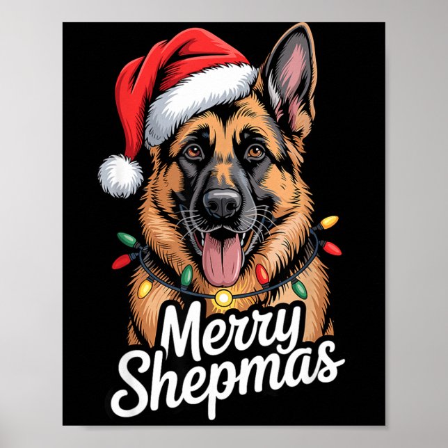 Merry Shepmas German Shepherd Christmas Lights Hum Poster (Vorne)