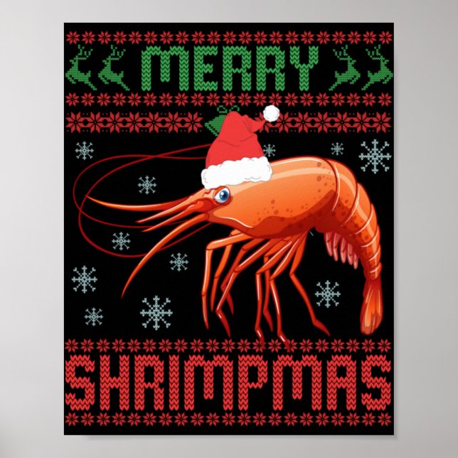 Merry Shrimpmas Funny Shrimp Ugly Christmas Sweate Poster (Vorne)