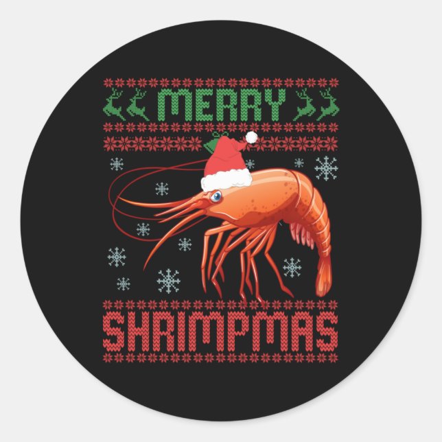 Merry Shrimpmas Funny Shrimp Ugly Christmas Sweate Runder Aufkleber (Vorderseite)