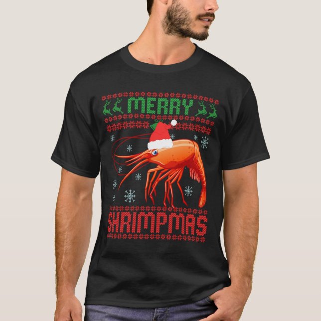 Merry Shrimpmas Funny Shrimp Ugly Christmas Sweate T-Shirt (Vorderseite)