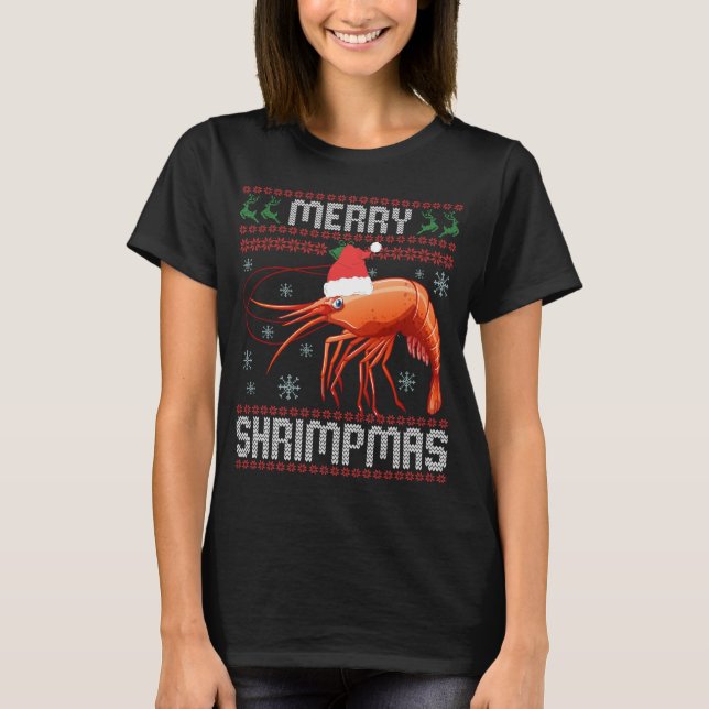 Merry Shrimpmas Funny Ugly Weihnachts Sweater Gesc T-Shirt (Vorderseite)