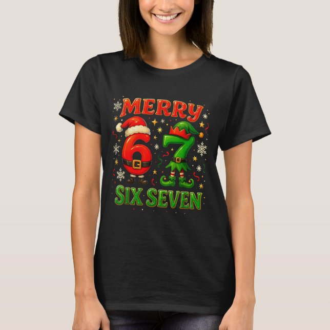 Merry Six Seven Funny Meme 67 Christmas Couple Des T-Shirt (Vorderseite)