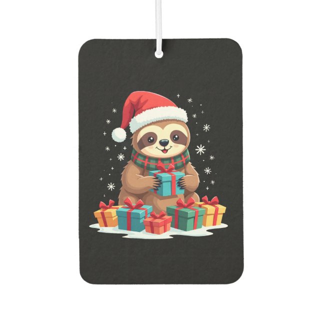 Merry Slothmas cute Christmas sloth Santa hat Xmas Autolufterfrischer (Vorderseite)