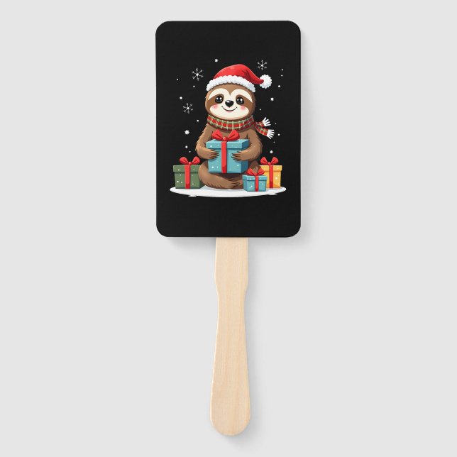 Merry Slothmas cute Christmas sloth Santa hat Xmas Fächer (Vorderseite)