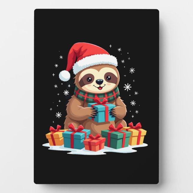 Merry Slothmas cute Christmas sloth Santa hat Xmas Fotoplatte (Vorderseite)